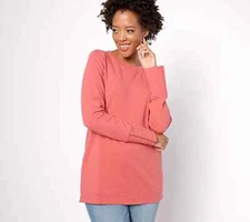 #1041 Denim & Co. Active Regular French Terry Long-Slv Tunic with Snap Cuffs XXS