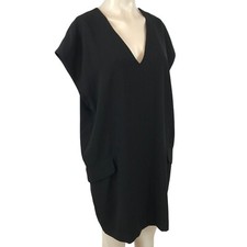 BANANA REPUBLIC- WOMEN SMALL -BLACK SHORT SLEEVE V NECK LINED DRESS W/ POCKETS