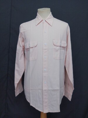 Vintage Big Mac Pink Chambray Poly/Cotton Men's Work Shirt Long Sleeve Size