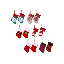 Set of 6 Pairs Mini Christmas Stockings Assorted 12 Count Pack