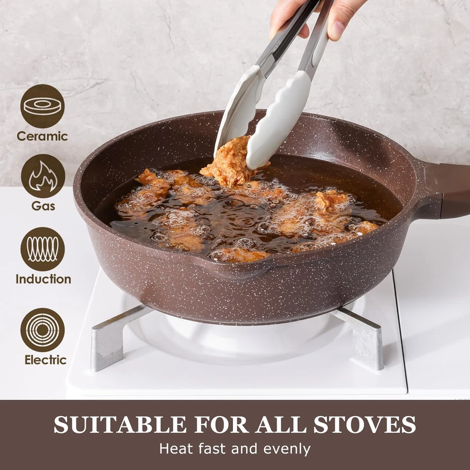 Toffeebbrun, Padella Antiaderente 28 Cm, Padella Profonda Con Coperchio, Rivesti - Immagine 3 di 4