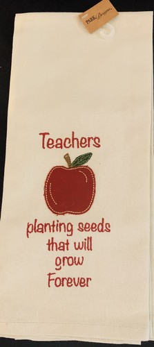 EMBROIDERED TEACHER LINEN HAND KITCHEN TOWEL APPLE SCHOOL TEACHERS - Picture 4 of 4
