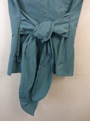 Lafayette 148 New York Blouse Women's 10 Blue Zip Front Tie Short Sleeve - Picture 7 of 13