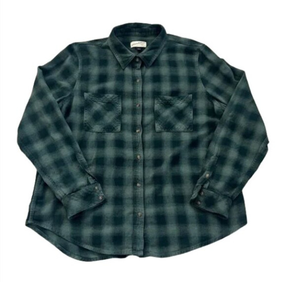 Universal Thread Button Down Flannel Forest Green… - image 1