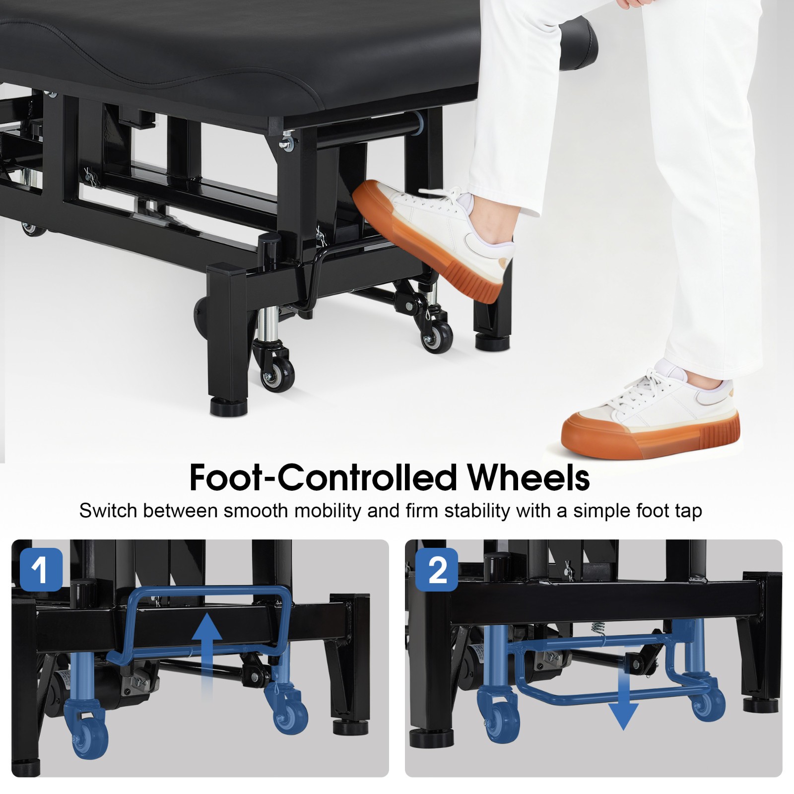 Adjustable Wheeled Electric Facial Bed, Electric Salon Spa Bed with Dual Motors