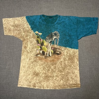 Vintage Wolf Tie Dye XL Stone Washed Turquoise Cub Polar Graphics Nature Tee