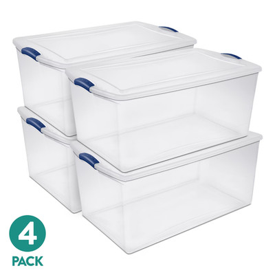 Sterilite Extra-Large Latching Storage Bin 105 Quart Clear Plastic  4 Pack