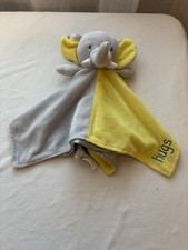 Okie Dokie Elephant Hugs Gray Yellow Baby Blankie Rattle Lovey Security Blanket