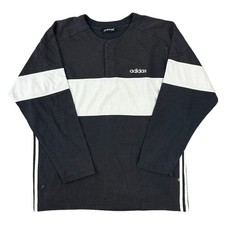 Vintage Adidas Sweatshirt Crew Neck Button Up 90s Retro Black Jumper Mens Medium