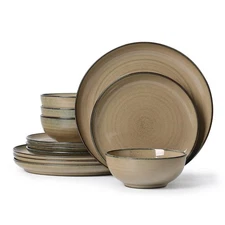 Ceramic Dinnerware 12 Pieces Dinnerware Sets Cereal Bowls Reactive Change Gla...