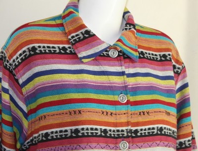 Chico's Design Sz 3 XL Vtg Handwoven Cotton Colorful Rainbow Ethnic Boho Jacket