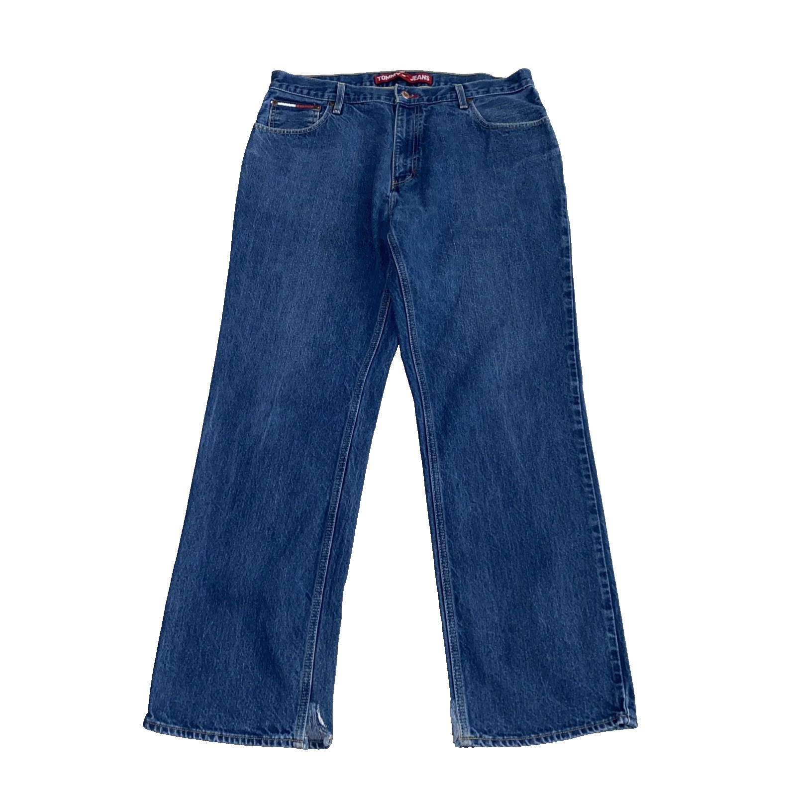 Tommy Hilfiger Jeans Men 36x32 Blue Denim Straight Big Flag Logo Y2K Vintage