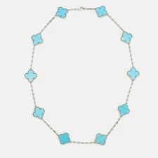 Van Cleef Arpels Vintage Alhambra Turquoise 18k White Gold 10 Motifs Station