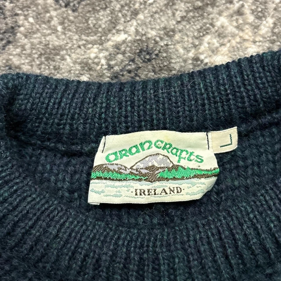 Aran Crafts Sweater Mens Large Wool Cable Knit Fisherman Green Blue Chunky Irish - Image 3 of 4