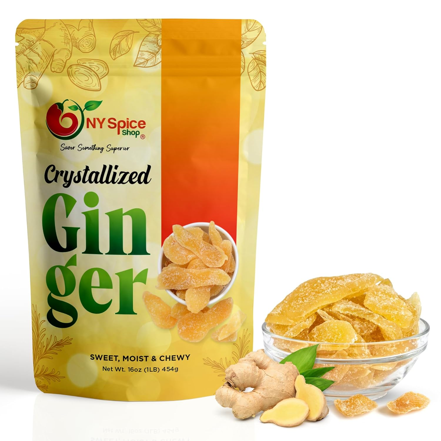 Organic Candied Ginger Slices 16oz – Crystallized Ginger for Baking & Snacking