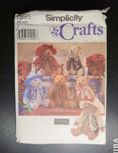 Simplicity 7895 Stuffed 18" Bears with Clothes & Transfers Pattern Uncut