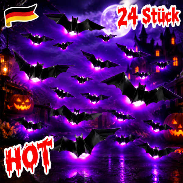 Halloween Deko Fledermauslichter LED 3D Wandaufkleber 24 StüCk Lila Wasserdicht-image