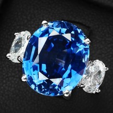 Classically Vivid Blue Sapphire Oval 8.90Ct 925 Sterling Silver White Gold Rings