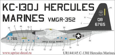 1:144 Decal Lockheed Martin KC-130J Hercules Marines with ste - UpRise UR144145