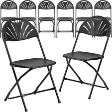 8 Pack HERCULES Series 650 Lb. Capacity Black Plastic Fan Back Folding Chair