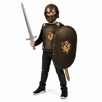 Kinder Mittelalter Ritter Rüstung Set Bronze Drache Helm Schild Schwert Kostüm