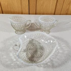 Vtg Anchor Hocking Hobnail Moonstone Bon Bon Nappy Dish Heart Shape Cream Sugar