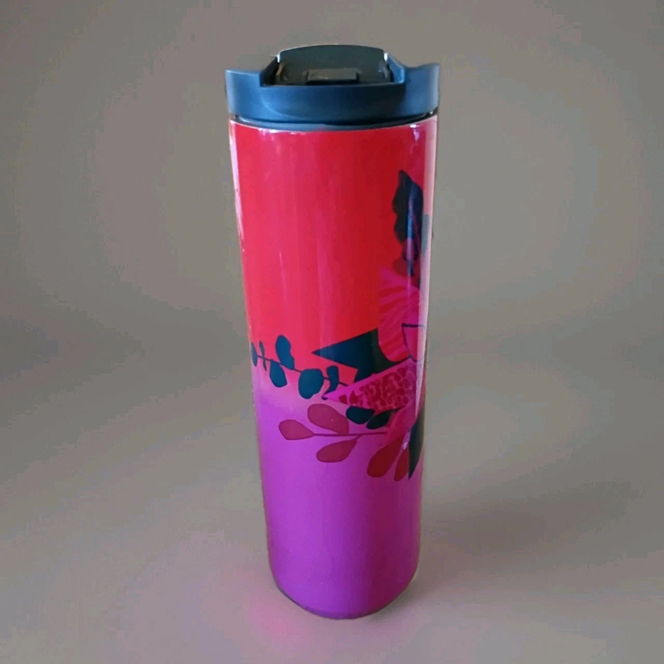 Vaso aislante de acero inoxidable Starbucks rojo rosa negro floral flor de pascua 16º Foto 4 de 4