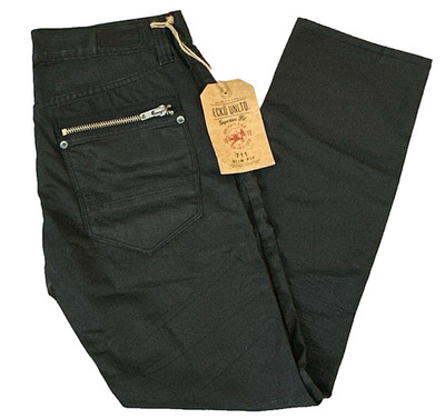 Ecko Unltd Mens 711 Slim Fit Coated Denim Jeans 30 x 32 Zip Black Dark Blue New