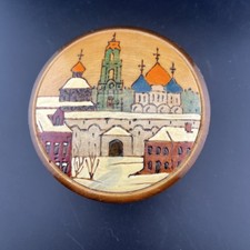 Vintage 1984 Hand Carved Painted Wooden Trinket Box  Folk Art from Russia