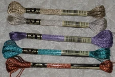 5 Skeins, DMC, "Precious Metal & Jewel Effects", Polyester Embroidery/CS Floss