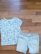 girl 6 light denim shorts and flower print tee