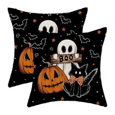 18x18 Halloween Throw Pillow Covers Set of 2 Jack O Lantern Ghost Cat