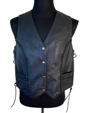 First Classics Leather Vest Women s XL Black Motorcycle Snap Front Lace Sides