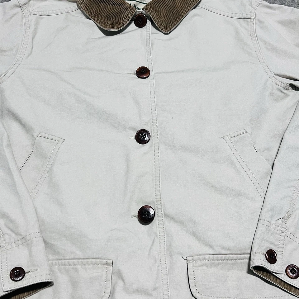 Jaqueta feminina L.L.Bean bege médio colarinho de veludo algodão celeiro - Imagem 2 de 4