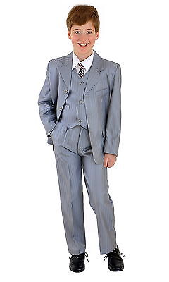 5tlg Kinderanzug Kommunionsanzug Anzug Gr 98-152 grau mit schwarz Nadelstreifen