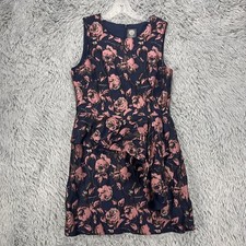 Vince Camuto Mini Dress Women's 12 Blue Pink Floral Metallic Ruffle Cocktail