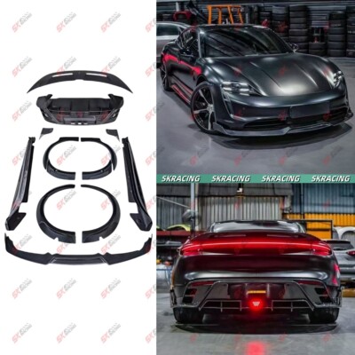 Carbon Fiber Rear Diffuser Front Lip Side Skirts Wing For Porsche Taycan S 20-24