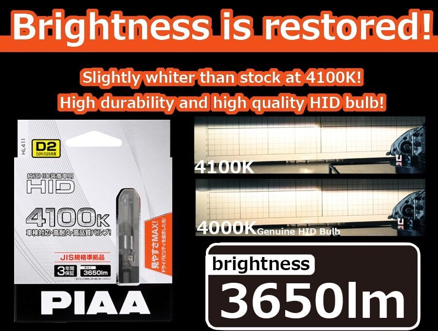 PIAA HL411 stock replacement HID Headlights Bulb D2R/D2S common use 4100K 3650lm PIAA HL411 stock replacement HID Headlights Bulb D2R/D2S common use 4100K 3650lm