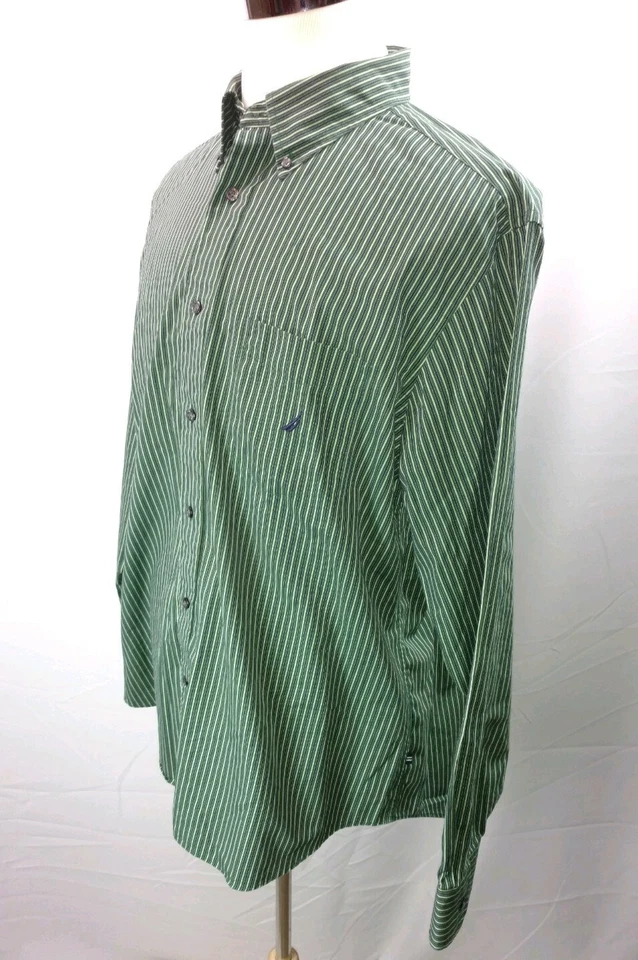 Nautica Classic Fit Men's XL Green Striped Long Sleeve Button Casual Dress Shirt - Image 4 of 4