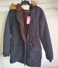 Nwt I Love Sia Women's Hooded Sherpa Lined Parka Jacket Black Size 6 $200 N11