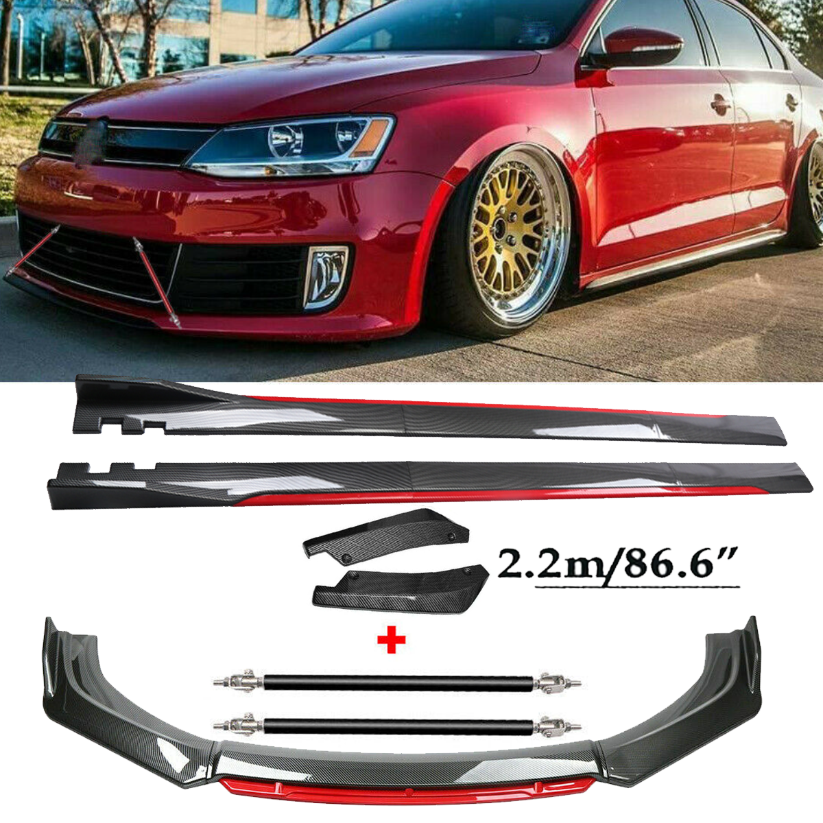 Front Lip Chin Bumper splitter Carbon Fiber Body Side Skirt For VW Jetta MK6 MK7