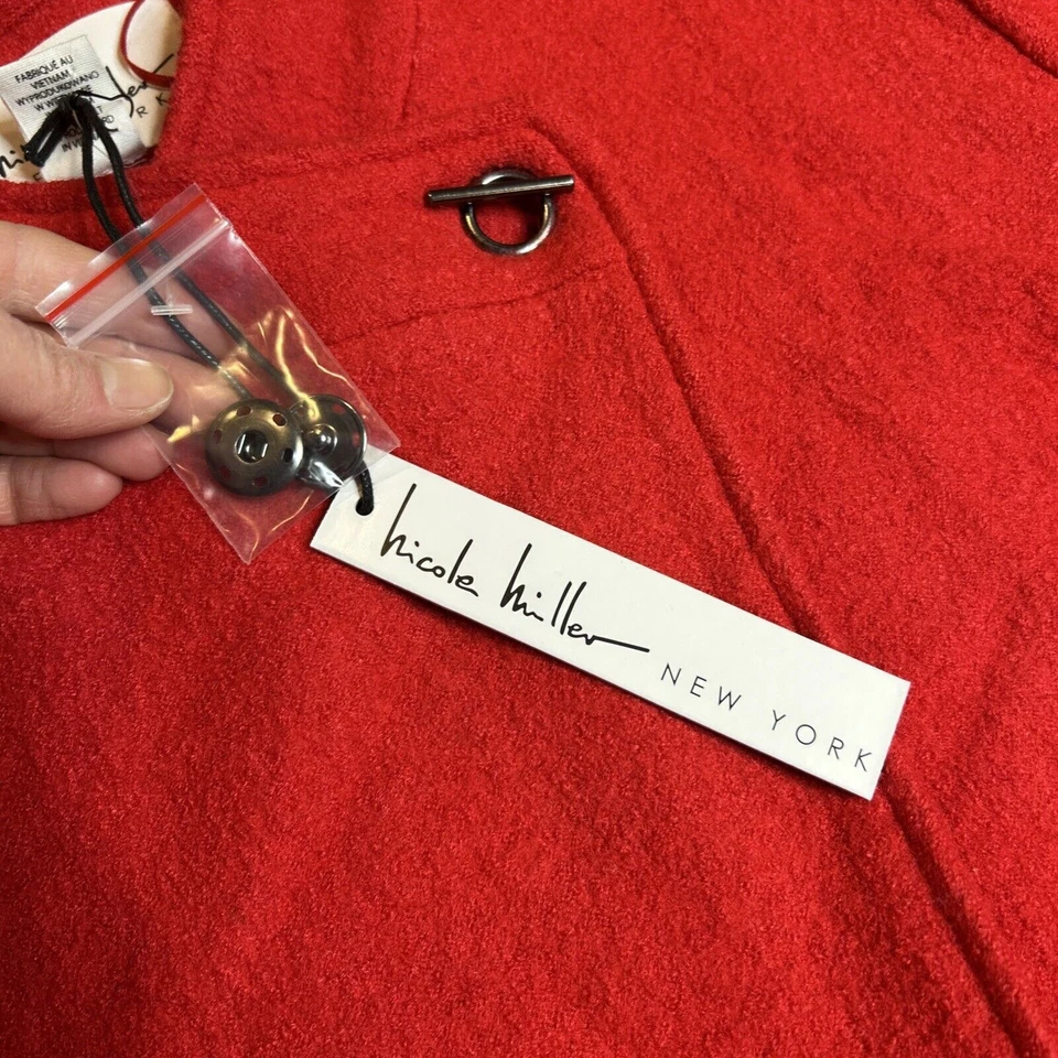 全新带标签 Nicole Miller 毛衣外套女式红色煮羊毛混纺夹克 Toggle XL — 第 3/4 张图片