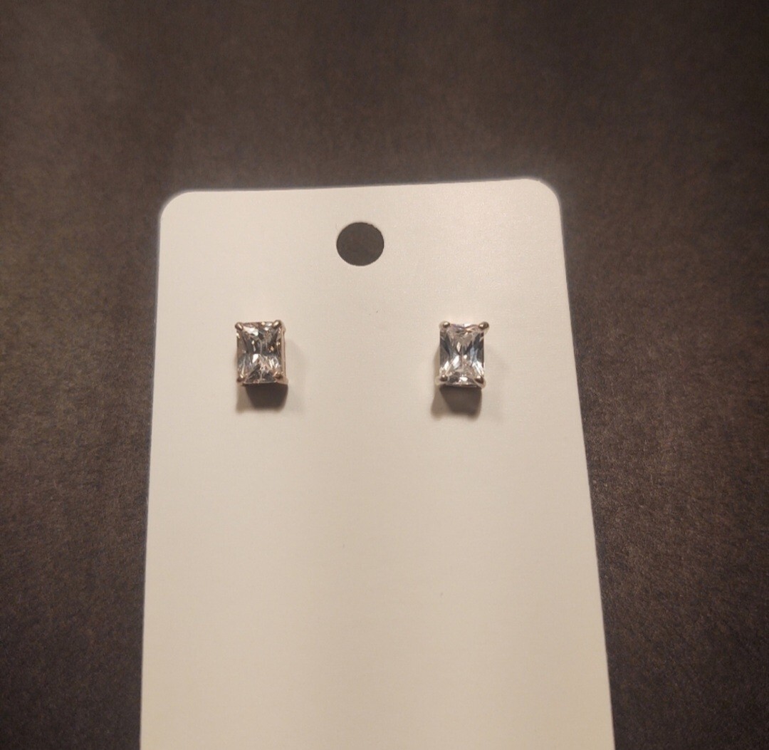 Silver Rectangle Diamond Stud Earrings - image 1