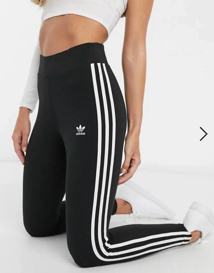 Adidas originals three stripe leggings with vintage logo in black hotsell