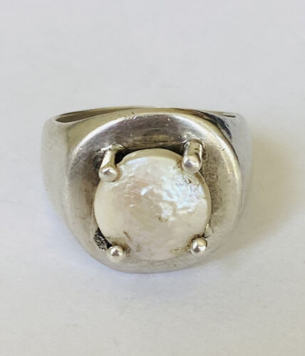 Chunky Vintage Sterling Silver Coin Pearl Moderni… - image 1