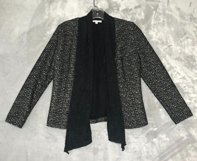 Alberto Makali Jacket Womens Small Black Tan Silver Open Front Shawl Collar