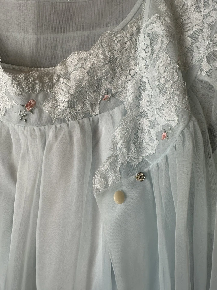 Shadow Line Vintage Años 70 Peignoir Set Pastel Bebé Muñeca Vestido y Bata Granny Core Foto 4 de 4