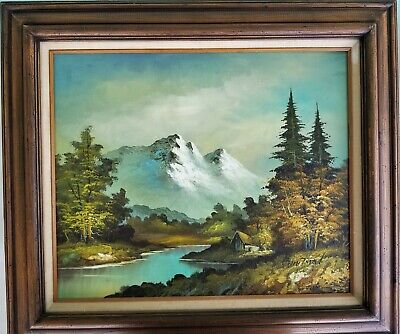 Signed Vintage Oil Painting Mountain, Swiss Alps Landscape Paintings