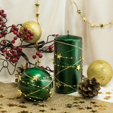 Stumpen Kugel Kerzen Sternenkette Grün Metallic Adventskerze Weihnachtskerze