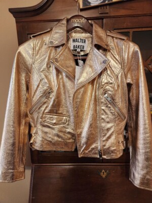 Walter Baker Gold Lamb Leather Moto Jacket